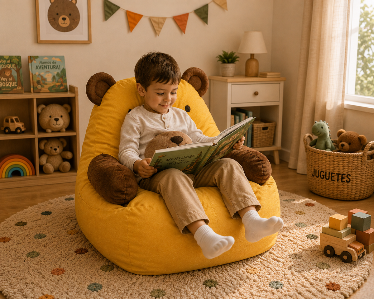 Puff Infantil Oso Amarillo Café